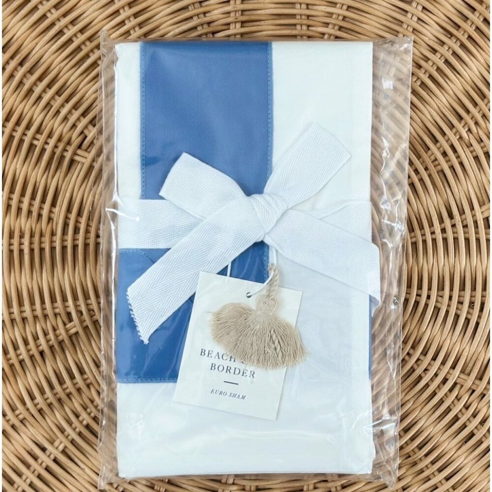 NEW Serena & Lily Beach Club Border Percale Euro Pillow Sham-French Blue